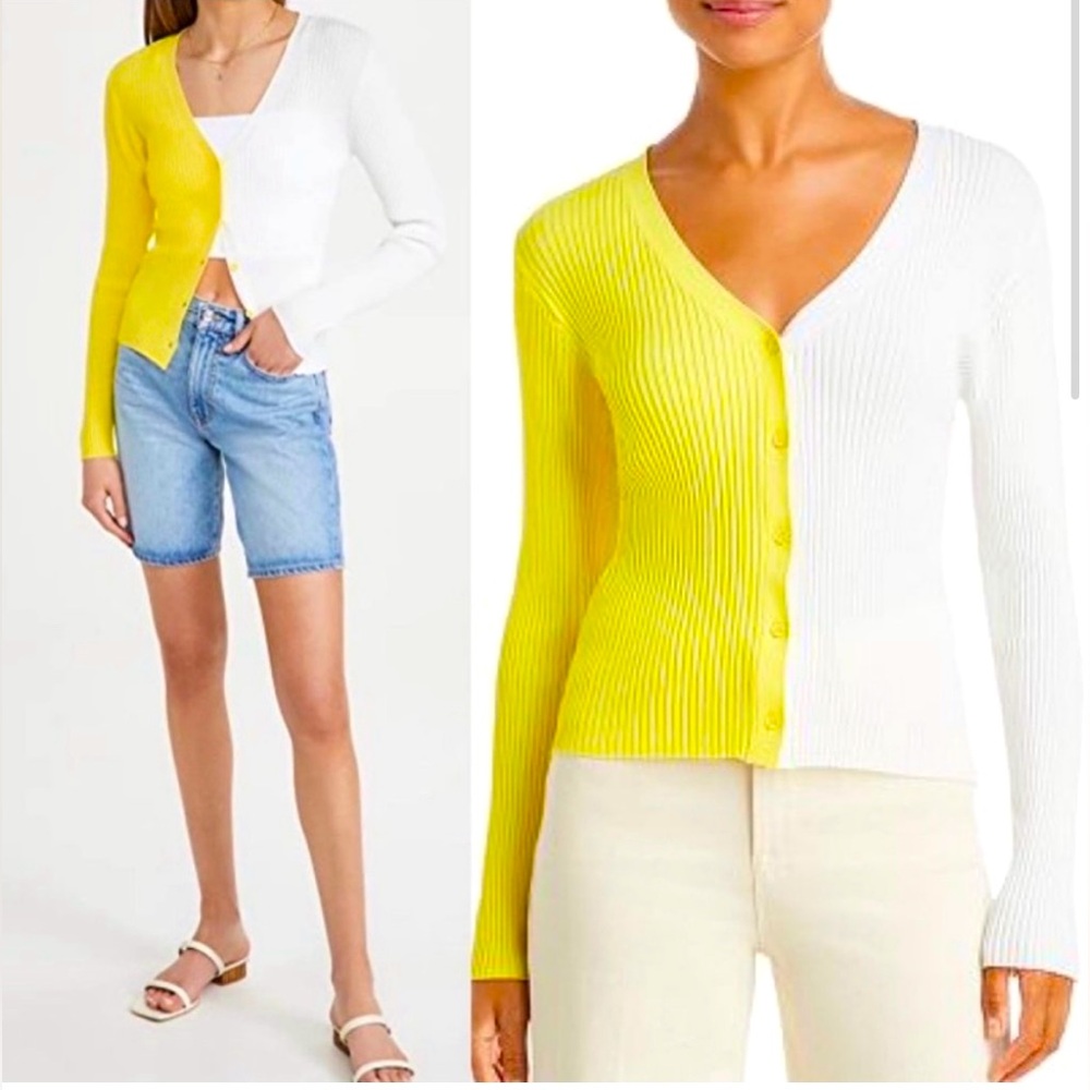 STAUD Color Block Ribbed Knit Cargo Sweater